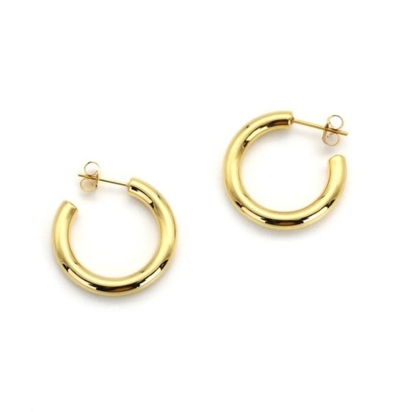 18k Gold Plated Matte Thick Circle Hoop Earrings - Picture 2 of 6